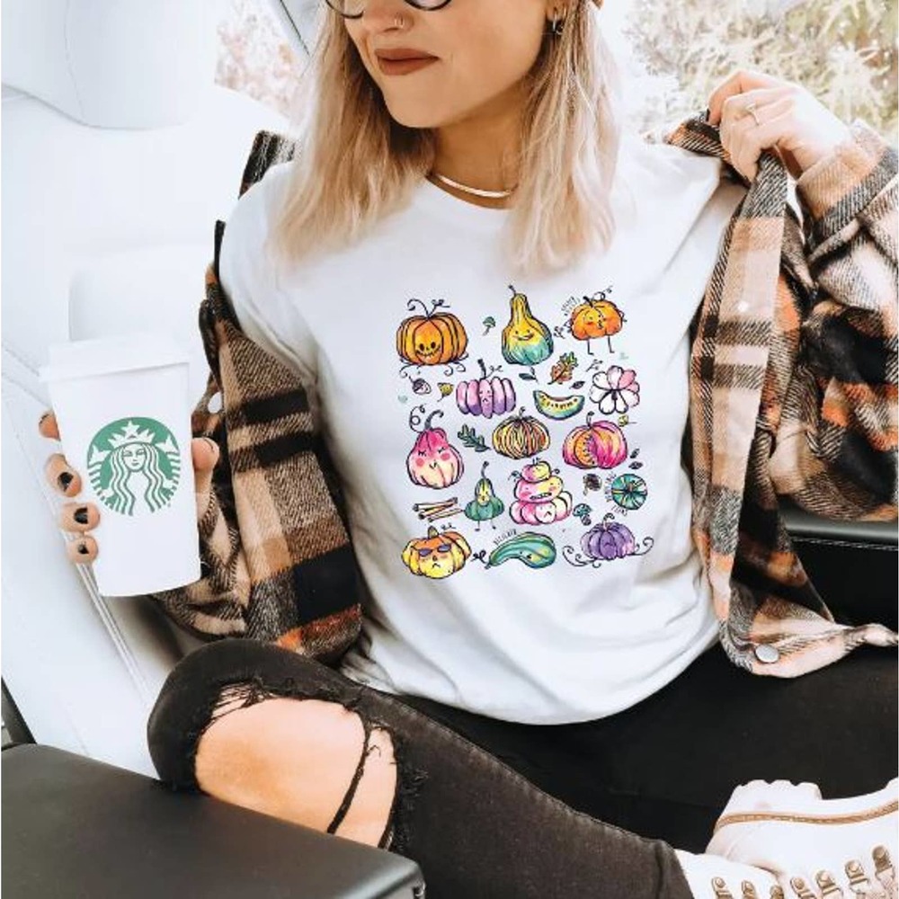 Colorful Pumpkin Gourd Fall Graphic Tee - L